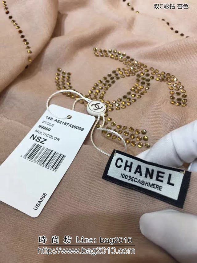 CHANEL香奈兒頂級原單雙C彩鑽 純羊絨燙鑽圍巾  LLWJ7064